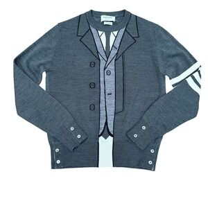 Thom Browne Grey Wool Trompe L'oeil Suit Crewneck Sweater Mens Sz 1 Small S